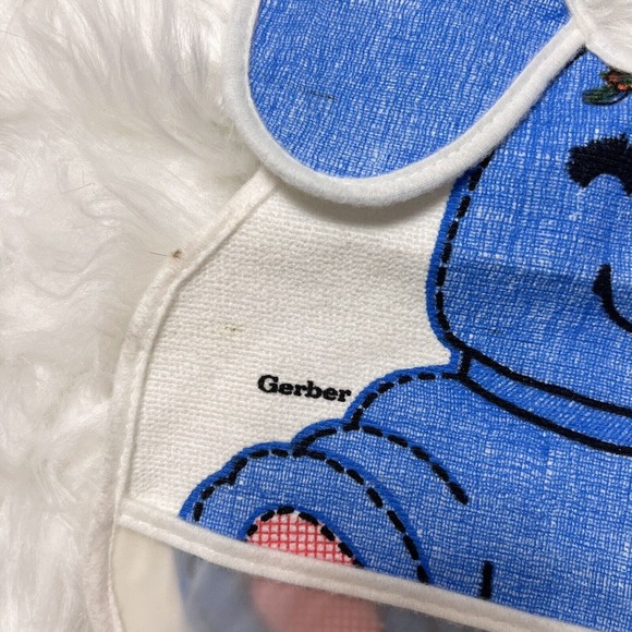 Vintage Gerber toddler Tie-On Bib Crumb Catcher Pocket Polyster/Vinyl Blue Dog - Picture 3 of 8